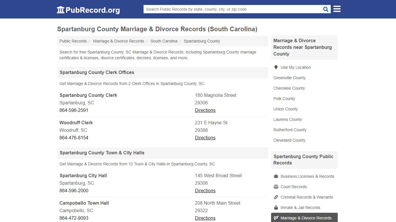 Spartanburg County Marriage & Divorce Records (South Carolina)